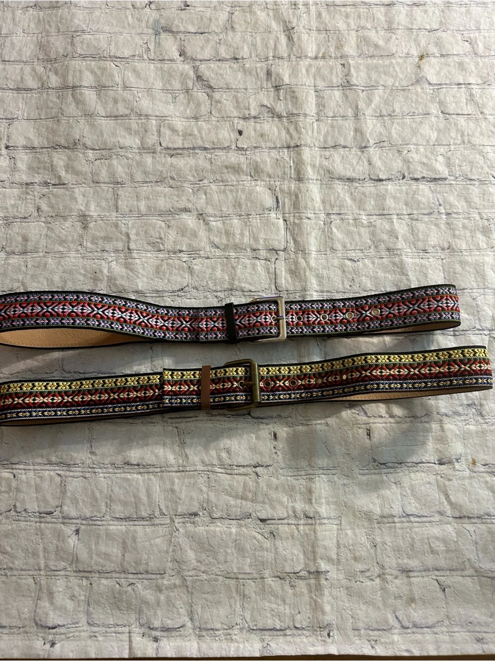 BOHO AZTEC WESTERN MULTI COLORED FABRIC VEGAN BLACK & BROWN (2) BELTS SIZE 1X